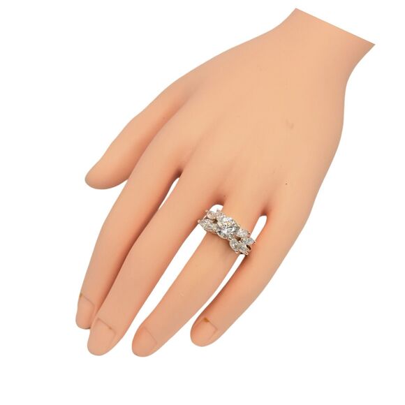 Lindeberg 925 Sterling Silver Zirconia Ring Sz 7 Marquise Round Cut Engagement - Picture 14 of 16